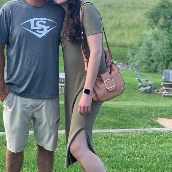 The Drop Cora Dress (Women’s S, Modal) in Capers Olive - Midi Style with Slit - Picture 8 of 8